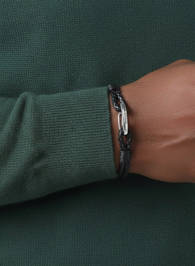 Riblor Margo Leather Bracelet For Men Black And Silver - Image 2